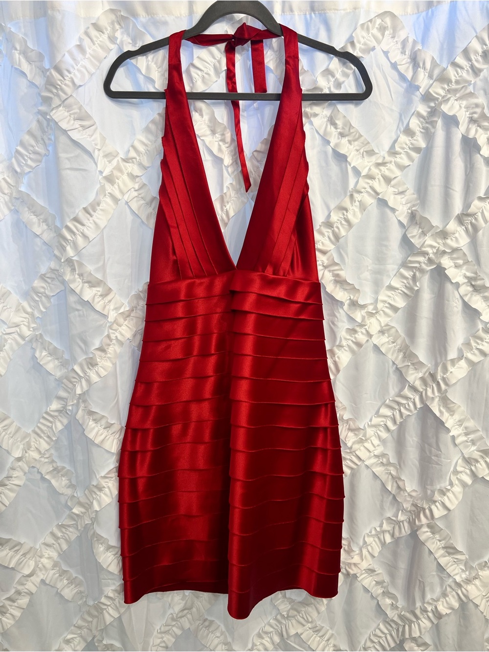 BCBGMaxAzria Satin Red Backless Halter Cocktail Dress NWT